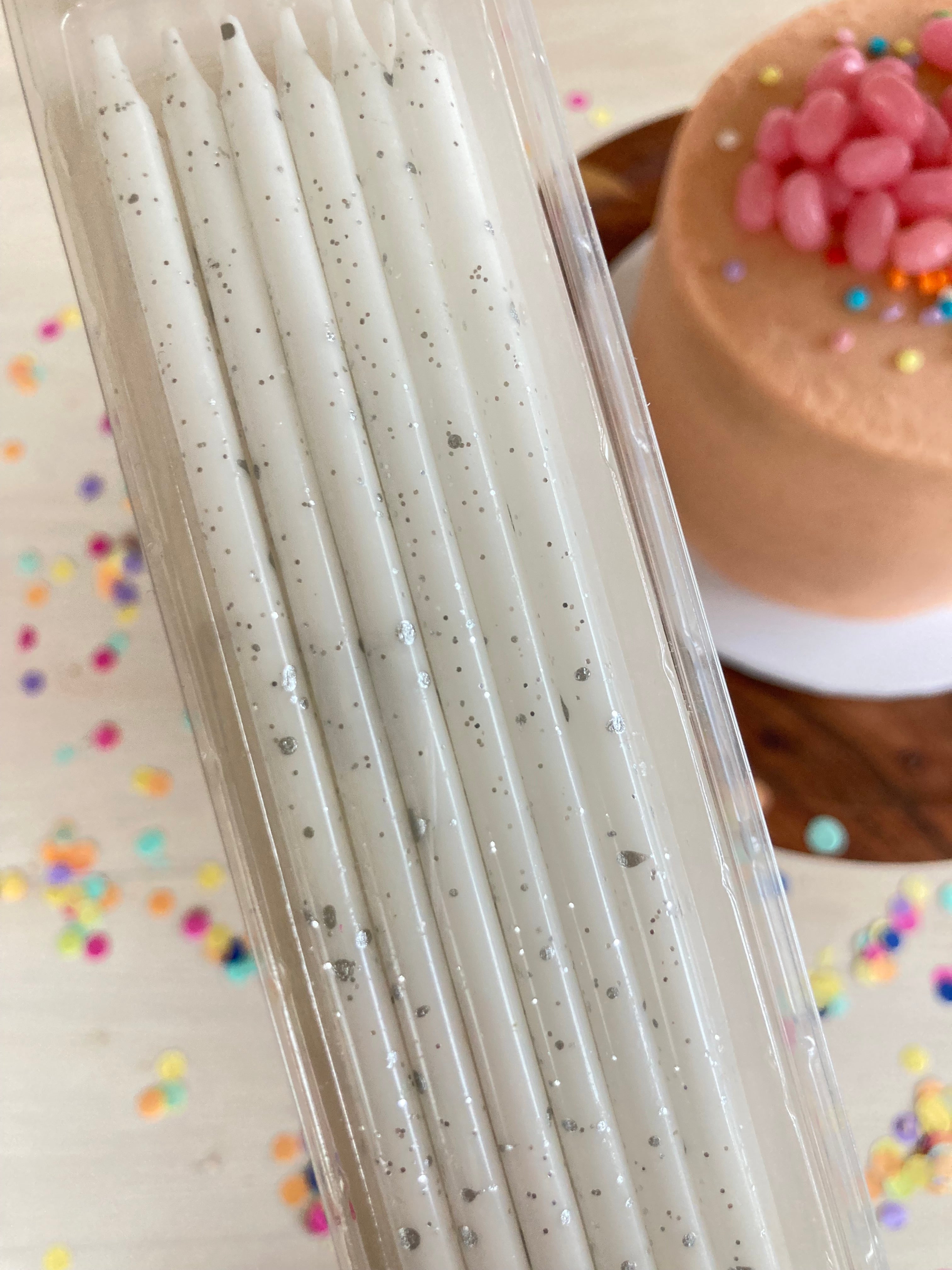 Candles Super Tall 18cm White Silver Splatter